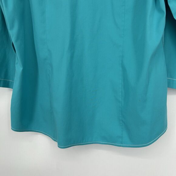 Foxcroft Non Iron Button Up Shirt Fitted Fit Blue 3/4 Roll Tab Sleeves Size 14 - Picture 8 of 10